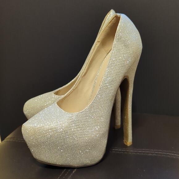 Daily Shoes Platform Bodycon Club Party Glitter Sparkle Silver High Heels NWOT - Picture 2 of 6